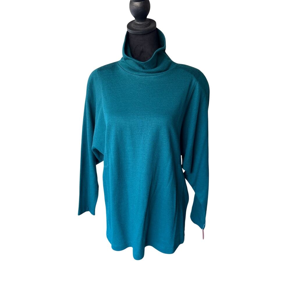 Jan Wilson Studio Wool Turtleneck Sweater Teal Size M Dolman Tunic Made in USA